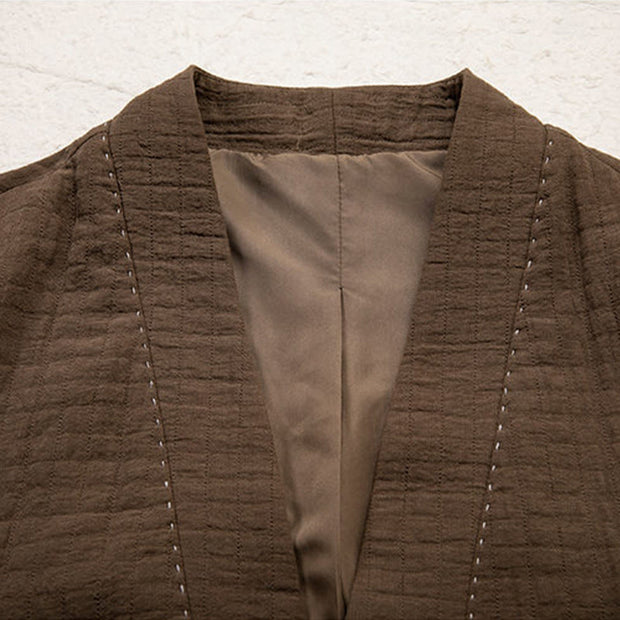 Buddha Stones Men's Plain Pleats Frog-Button Design Open Front Jacket Cotton Linen Kimono - image 3