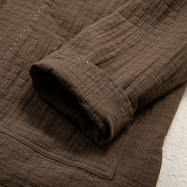Buddha Stones Men's Plain Pleats Frog-Button Design Open Front Jacket Cotton Linen Kimono - image 6