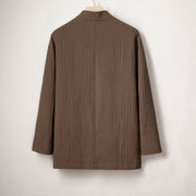 Buddha Stones Men's Plain Pleats Frog-Button Design Open Front Jacket Cotton Linen Kimono - image 2