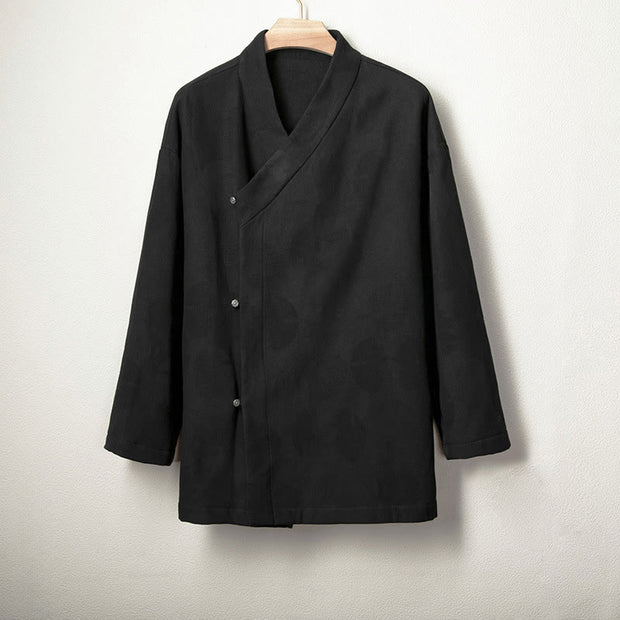 Buddha Stones Jacquard Button Men's Cotton Linen Long Sleeve Fleece-Lined Jacket Shirt - Black - US/UK/AU46，EU56 (4XL) - image 6