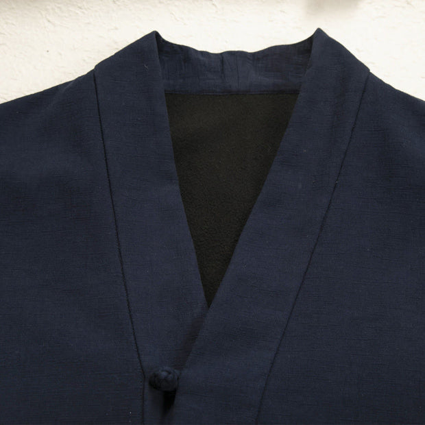 Buddha Stones Men's Plain Frog-Button Design Open Front Fleece-Lined Cotton Linen Jacket Kimono - image 3