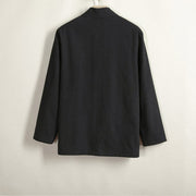Buddha Stones Men's Plain Frog-Button Design Open Front Fleece-Lined Cotton Linen Jacket Kimono - image 11
