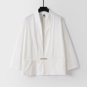 Buddha Stones Vintage Frog-Button Design Men's Open Front Cotton Linen Jacket Kimono With Pockets - White - US/UK/AU54，EU64 (9XL) - image 2