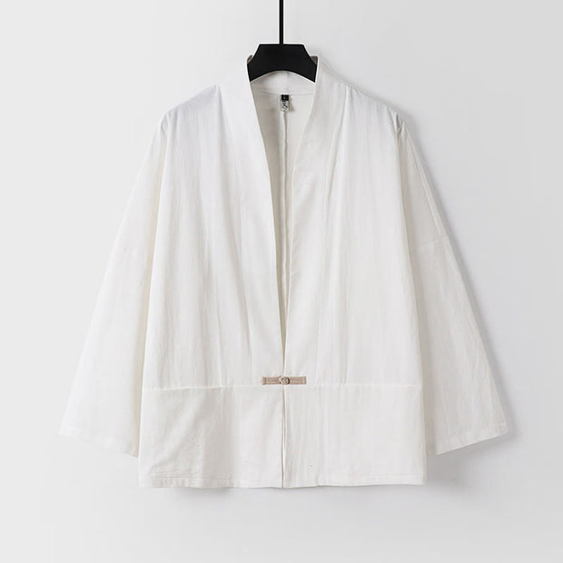 Buddha Stones Vintage Frog-Button Design Men's Open Front Cotton Linen Jacket Kimono With Pockets - White - US/UK/AU54，EU64 (9XL) - image 2