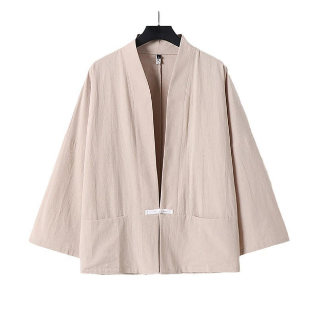 Buddha Stones Vintage Frog-Button Design Men's Open Front Cotton Linen Jacket Kimono With Pockets - image 14