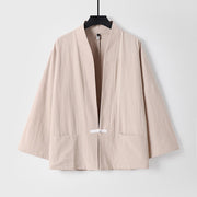 Buddha Stones Vintage Frog-Button Design Men's Open Front Cotton Linen Jacket Kimono With Pockets - BlanchedAlmond - US/UK/AU54，EU64 (9XL) - image 4