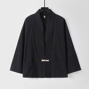 Buddha Stones Vintage Frog-Button Design Men's Open Front Cotton Linen Jacket Kimono With Pockets - Black - US/UK/AU54，EU64 (9XL) - image 3