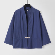 Buddha Stones Vintage Frog-Button Design Men's Open Front Cotton Linen Jacket Kimono With Pockets - DarkSlateBlue - US/UK/AU54，EU64 (9XL) - image 15