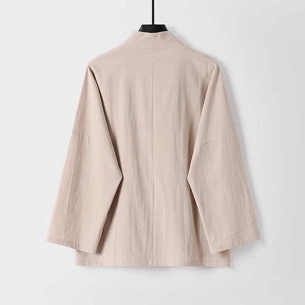 Buddha Stones Vintage Frog-Button Design Men's Open Front Cotton Linen Jacket Kimono With Pockets - image 5