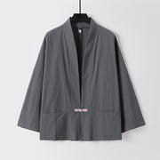 Buddha Stones Vintage Frog-Button Design Men's Open Front Cotton Linen Jacket Kimono With Pockets - DimGray - US/UK/AU54，EU64 (9XL) - image 1