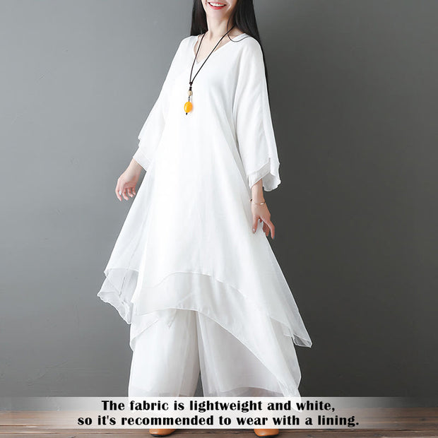 Buddha Stones V-Neck Midi Tunic Dress Wide Leg Pants Meditation Zen Practice Dance Clothing - image 2