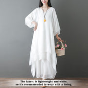 Buddha Stones V-Neck Midi Tunic Dress Wide Leg Pants Meditation Zen Practice Dance Clothing - image 3