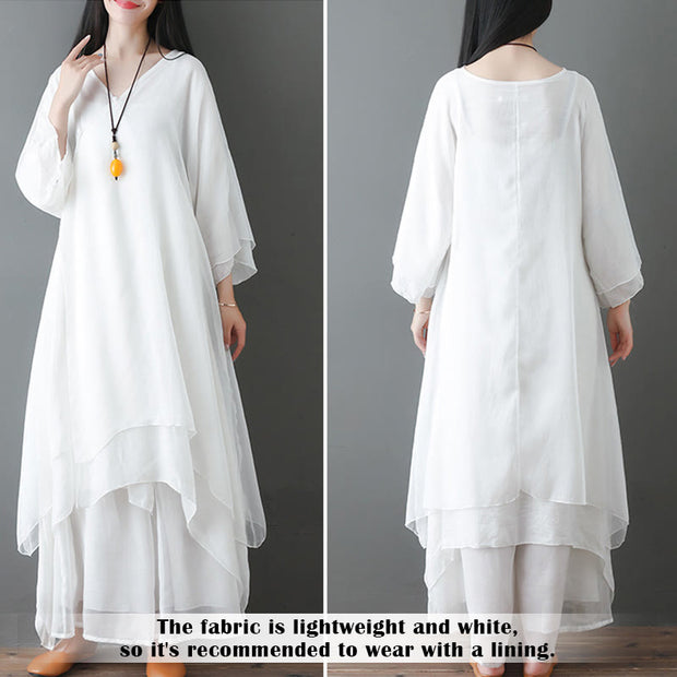 Buddha Stones V-Neck Midi Tunic Dress Wide Leg Pants Meditation Zen Practice Dance Clothing - image 9