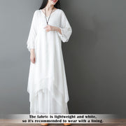 Buddha Stones V-Neck Midi Tunic Dress Wide Leg Pants Meditation Zen Practice Dance Clothing - image 5
