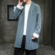 Buddha Stones Spring Vintage Open Front Men's Cotton Linen Zen Jacket Kimono - CadetBlue - US/UK/AU46，EU56 (5XL) - image 16