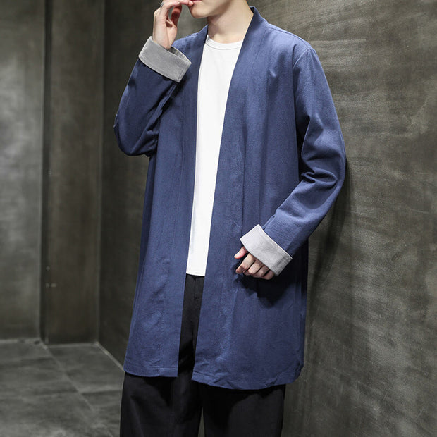 Buddha Stones Spring Vintage Open Front Men's Cotton Linen Zen Jacket Kimono - image 5