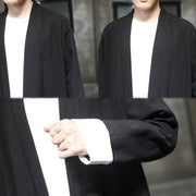 Buddha Stones Spring Vintage Open Front Men's Cotton Linen Zen Jacket Kimono - image 14