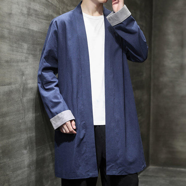 Buddha Stones Spring Vintage Open Front Men's Cotton Linen Zen Jacket Kimono - image 6