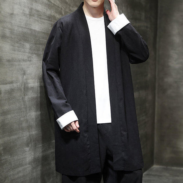 Buddha Stones Spring Vintage Open Front Men's Cotton Linen Zen Jacket Kimono - image 13