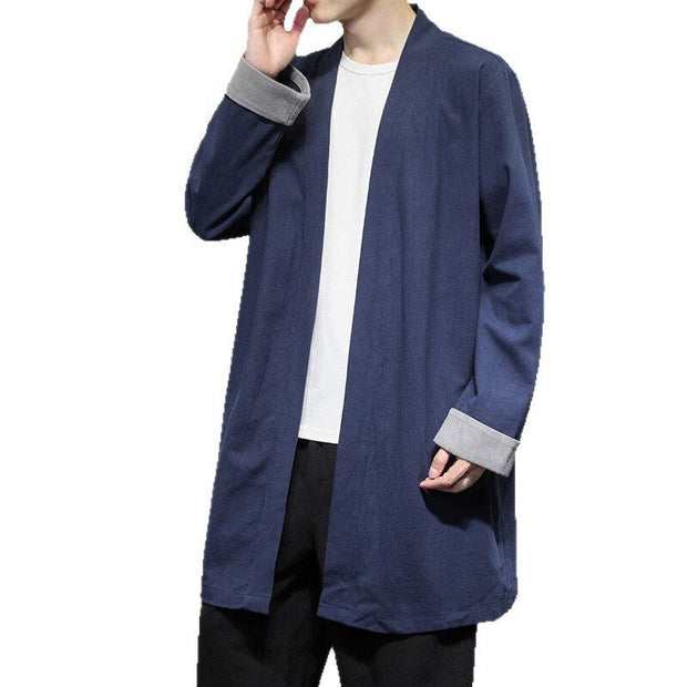 Buddha Stones Spring Vintage Open Front Men's Cotton Linen Zen Jacket Kimono - image 8