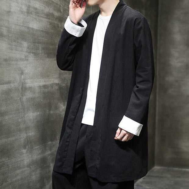 Buddha Stones Spring Vintage Open Front Men's Cotton Linen Zen Jacket Kimono - image 12