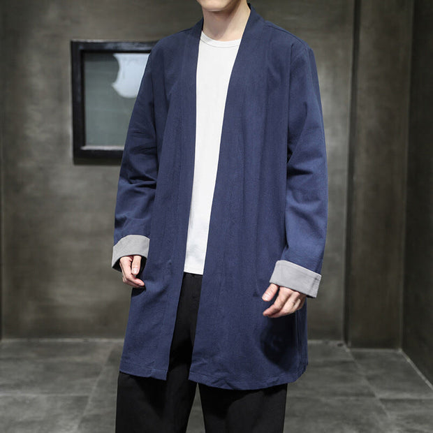 Buddha Stones Spring Vintage Open Front Men's Cotton Linen Zen Jacket Kimono - image 3