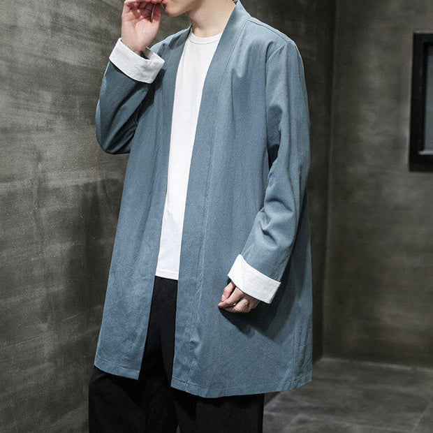 Buddha Stones Spring Vintage Open Front Men's Cotton Linen Zen Jacket Kimono - image 18