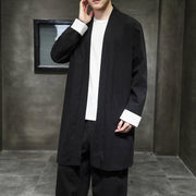 Buddha Stones Spring Vintage Open Front Men's Cotton Linen Zen Jacket Kimono - Black - US/UK/AU46，EU56 (5XL) - image 9