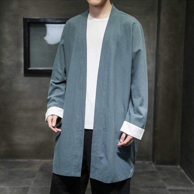 Buddha Stones Spring Vintage Open Front Men's Cotton Linen Zen Jacket Kimono - image 17