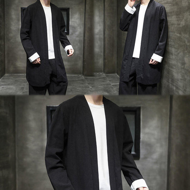 Buddha Stones Spring Vintage Open Front Men's Cotton Linen Zen Jacket Kimono - image 15
