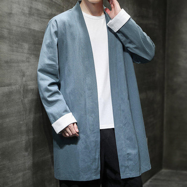 Buddha Stones Spring Vintage Open Front Men's Cotton Linen Zen Jacket Kimono - image 20