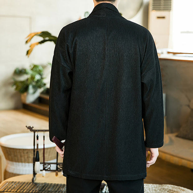 Buddha Stones Spring Pure Color Open Front Cotton Linen Men's  Jacket Kimono - image 3