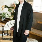 Buddha Stones Spring Pure Color Open Front Cotton Linen Men's  Jacket Kimono - Black - US/UK/AU46，EU56 (5XL) - image 1