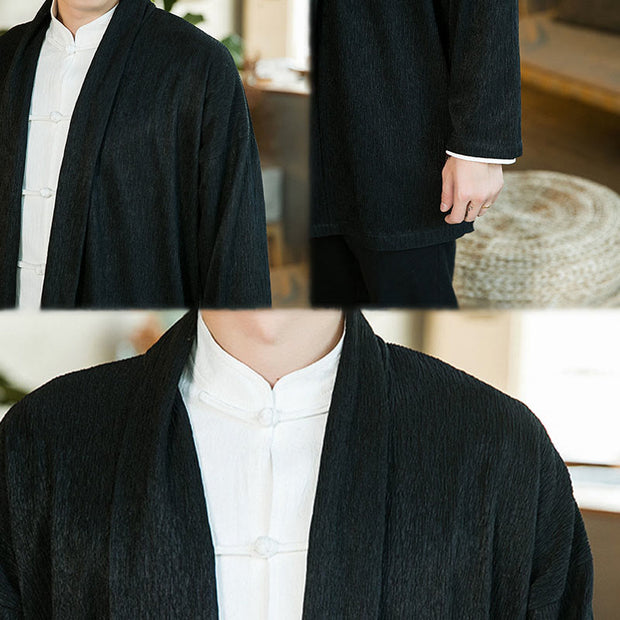Buddha Stones Spring Pure Color Open Front Cotton Linen Men's  Jacket Kimono - image 9
