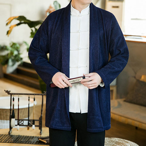 Buddha Stones Spring Pure Color Open Front Cotton Linen Men's  Jacket Kimono - image 15
