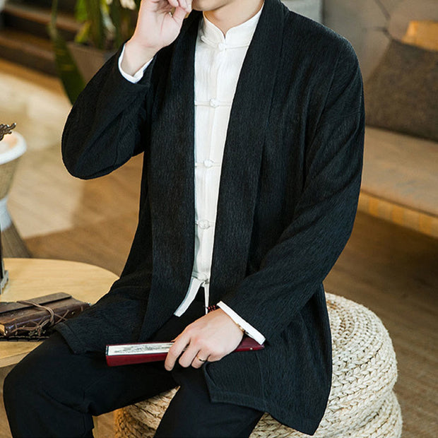 Buddha Stones Spring Pure Color Open Front Cotton Linen Men's  Jacket Kimono - image 8