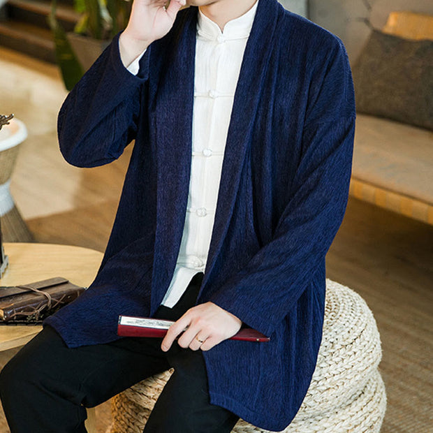 Buddha Stones Spring Pure Color Open Front Cotton Linen Men's  Jacket Kimono - image 17
