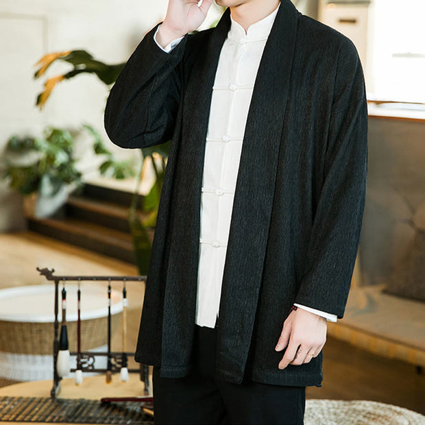 Buddha Stones Spring Pure Color Open Front Cotton Linen Men's  Jacket Kimono - image 4