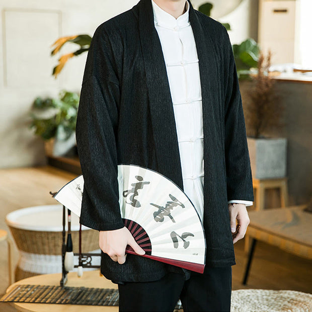 Buddha Stones Spring Pure Color Open Front Cotton Linen Men's  Jacket Kimono - image 2