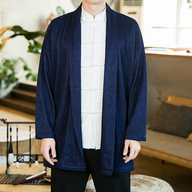 Buddha Stones Spring Pure Color Open Front Cotton Linen Men's  Jacket Kimono - image 12