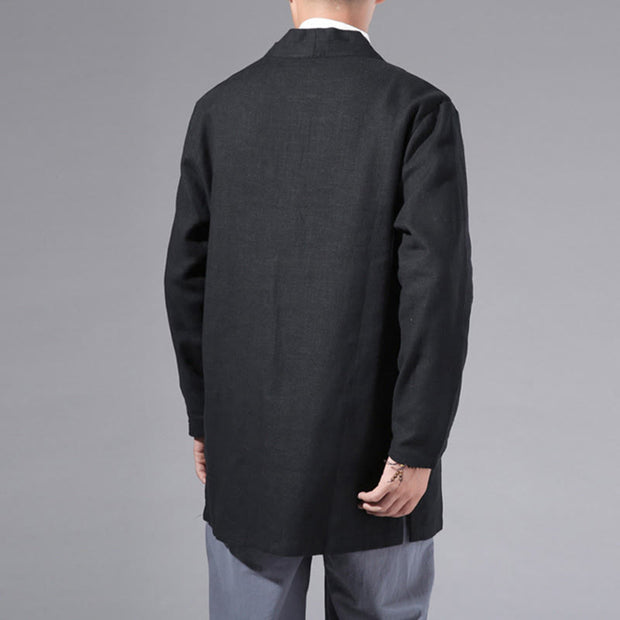 Buddha Stones Casual Plain Simple Design Open Front Cotton Linen Men's Long Sleeve Jacket Kimono - image 20