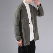 Buddha Stones Casual Plain Simple Design Open Front Cotton Linen Men's Long Sleeve Jacket Kimono - image 2