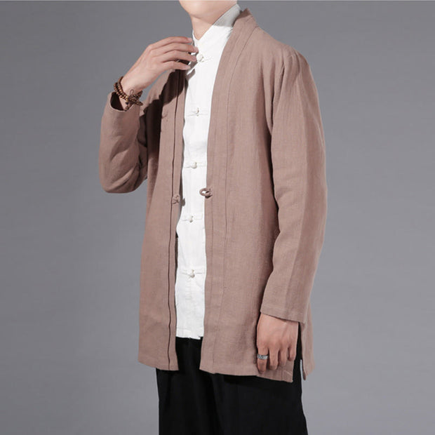 Buddha Stones Casual Plain Simple Design Open Front Cotton Linen Men's Long Sleeve Jacket Kimono - image 23