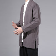 Buddha Stones Casual Plain Simple Design Open Front Cotton Linen Men's Long Sleeve Jacket Kimono - image 34