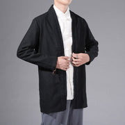 Buddha Stones Casual Plain Simple Design Open Front Cotton Linen Men's Long Sleeve Jacket Kimono - image 16