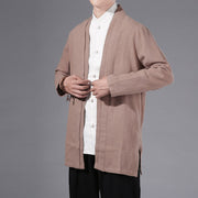 Buddha Stones Casual Plain Simple Design Open Front Cotton Linen Men's Long Sleeve Jacket Kimono - image 24