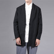 Buddha Stones Casual Plain Simple Design Open Front Cotton Linen Men's Long Sleeve Jacket Kimono - image 19