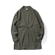 Buddha Stones Casual Plain Simple Design Open Front Cotton Linen Men's Long Sleeve Jacket Kimono - image 11
