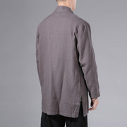 Buddha Stones Casual Plain Simple Design Open Front Cotton Linen Men's Long Sleeve Jacket Kimono - image 35