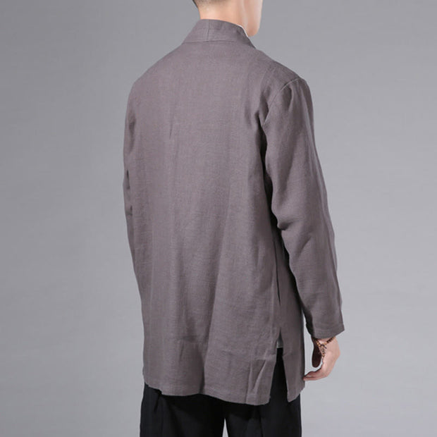 Buddha Stones Casual Plain Simple Design Open Front Cotton Linen Men's Long Sleeve Jacket Kimono - image 35